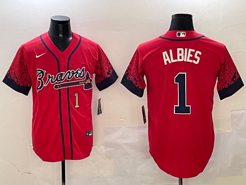 Men Atlanta Braves #1 Albies Red Fashion Game 2025 Nike MLB Jersey style 3